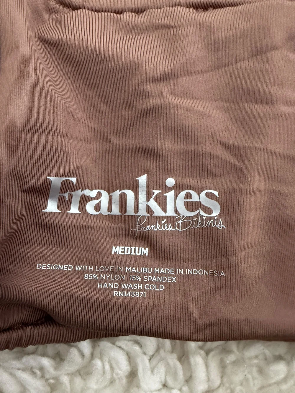 Frankies Bikinis brown ruched bikini top tie back Sz Medium Nylon Summer Luxury